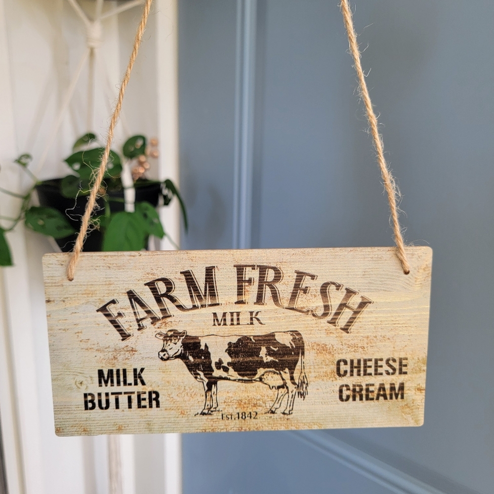 Rustic Farm Fresh Wall Sign Cow Decor